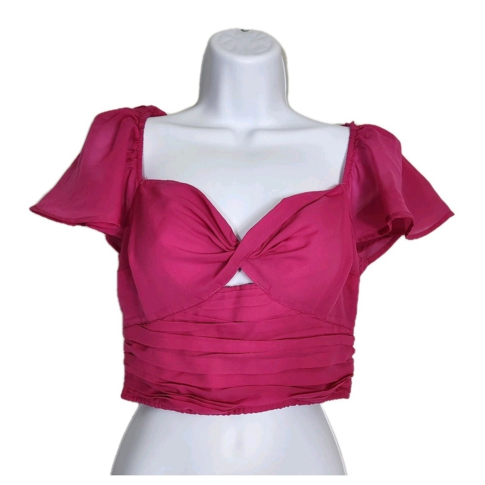 Abercrombie & Fitch Pink Milkmaid Crop Top Size S Flutter Sleeve Ruched Coquette